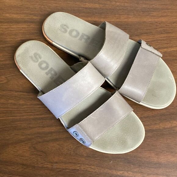 SOREL slide sandals leather double strap size 9 - Picture 2 of 7